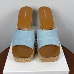 New Veronica Beard Paulita Denim Wedge Sandal in Vista Blue Women's Size 9.5